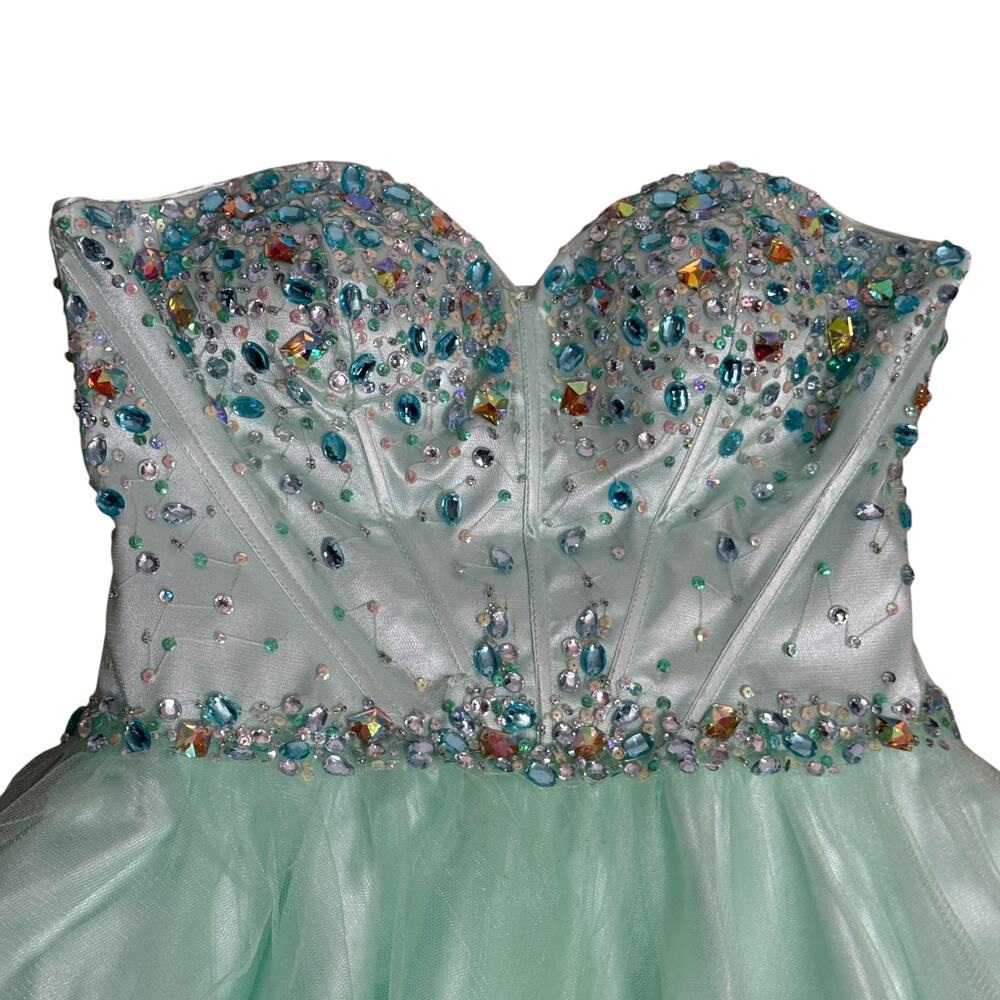 Eureka Beaded Tulle Corset A-Line Short Dress Size M Mint Green Sweetheart Prom - Picture 7 of 11